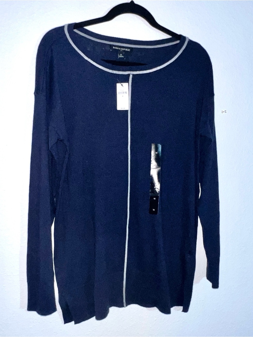 NWT Banana Republic Navy Blue Tunic Sweater Medium Contrast Trim Seam Detail - Picture 6 of 11